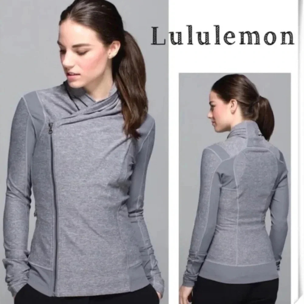 ! LULULEMON Bhakti Yoga Jacket Grey Heathered Slate Double Zip High Coll…